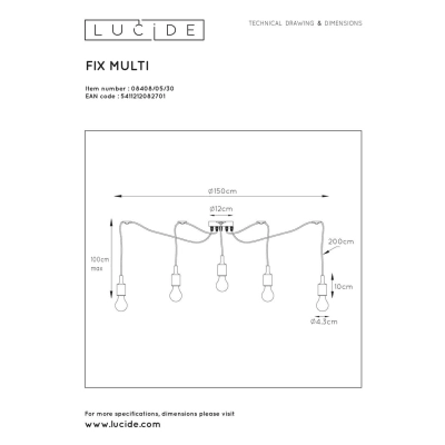 lafabryka.pl Lampa wisząca FIX MULTIPLE 5xE27 Black 08408/05/30 Lucide